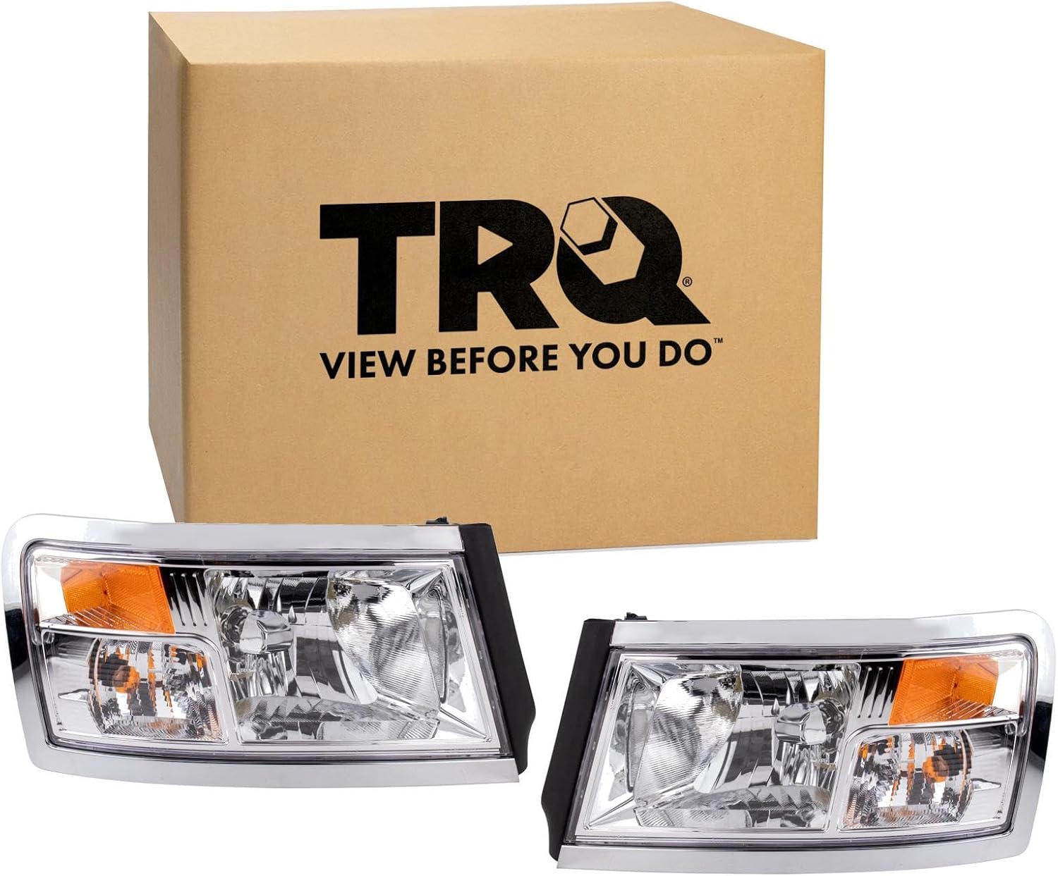 TRQ Driver and Passenger Side Headlight Assembly Set Compatible with 08-10 Dodge Dakota without Black Bezel 11 Ram Dakota without Black Bezel