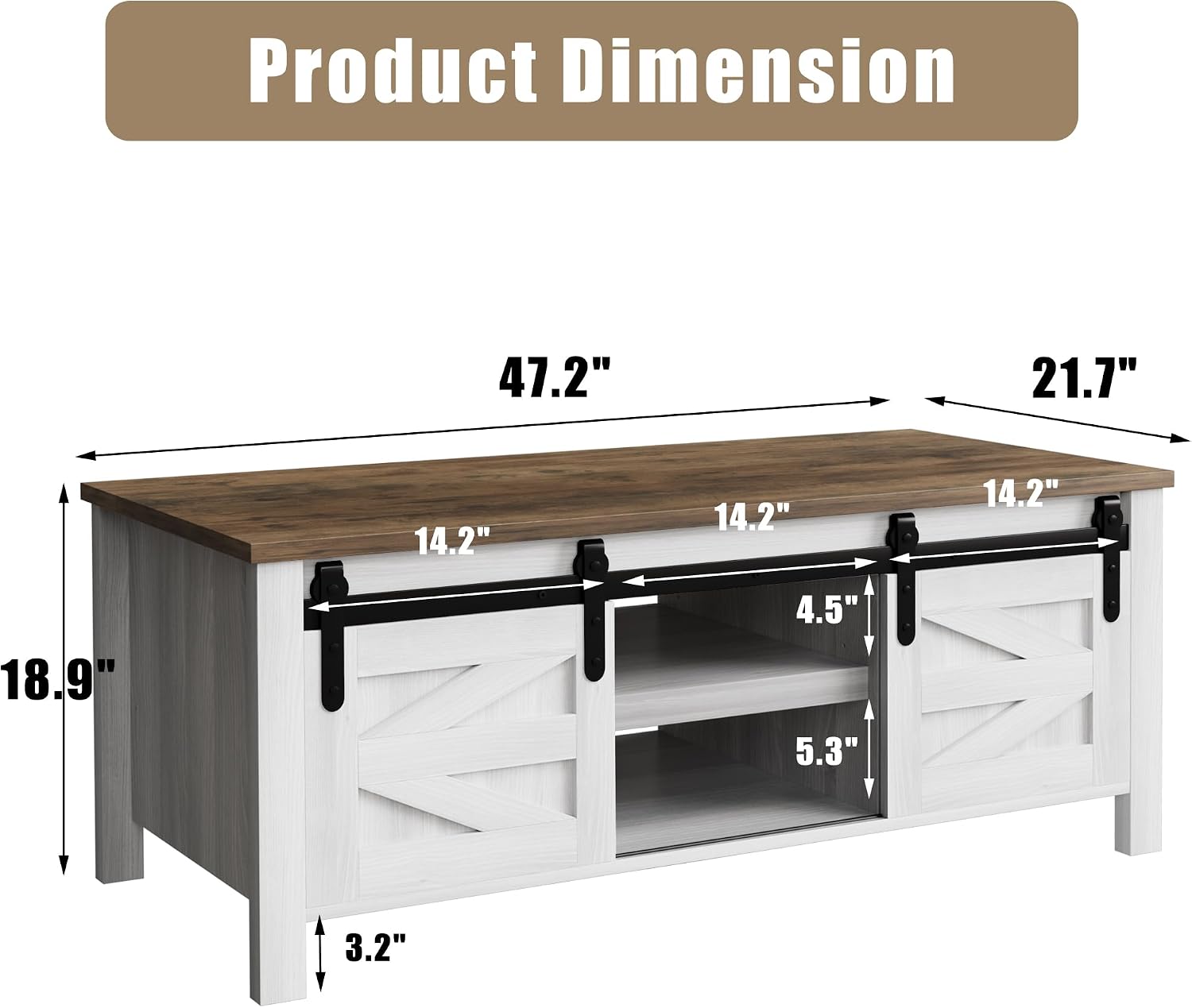 Furmax Coffee Table with Storage and Sliding Barn Doors, Farmhouse Living Room Table with Adjustable Shelves, Wood Rustic Center Table for Home Living Meeting Room (Antique White)