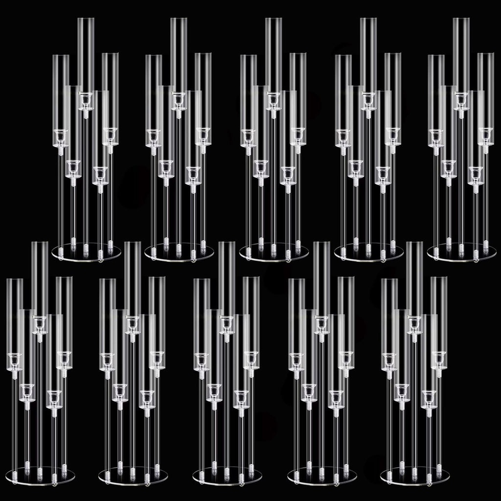 10pcs 5 Arm Acrylic Candelabra Centerpieces for Table,26inches Tall Clear Candlestick Holder Wedding Centerpieces for Party Birthday Dinner Event Fireplace Decortion Fit 0.87 led Candle