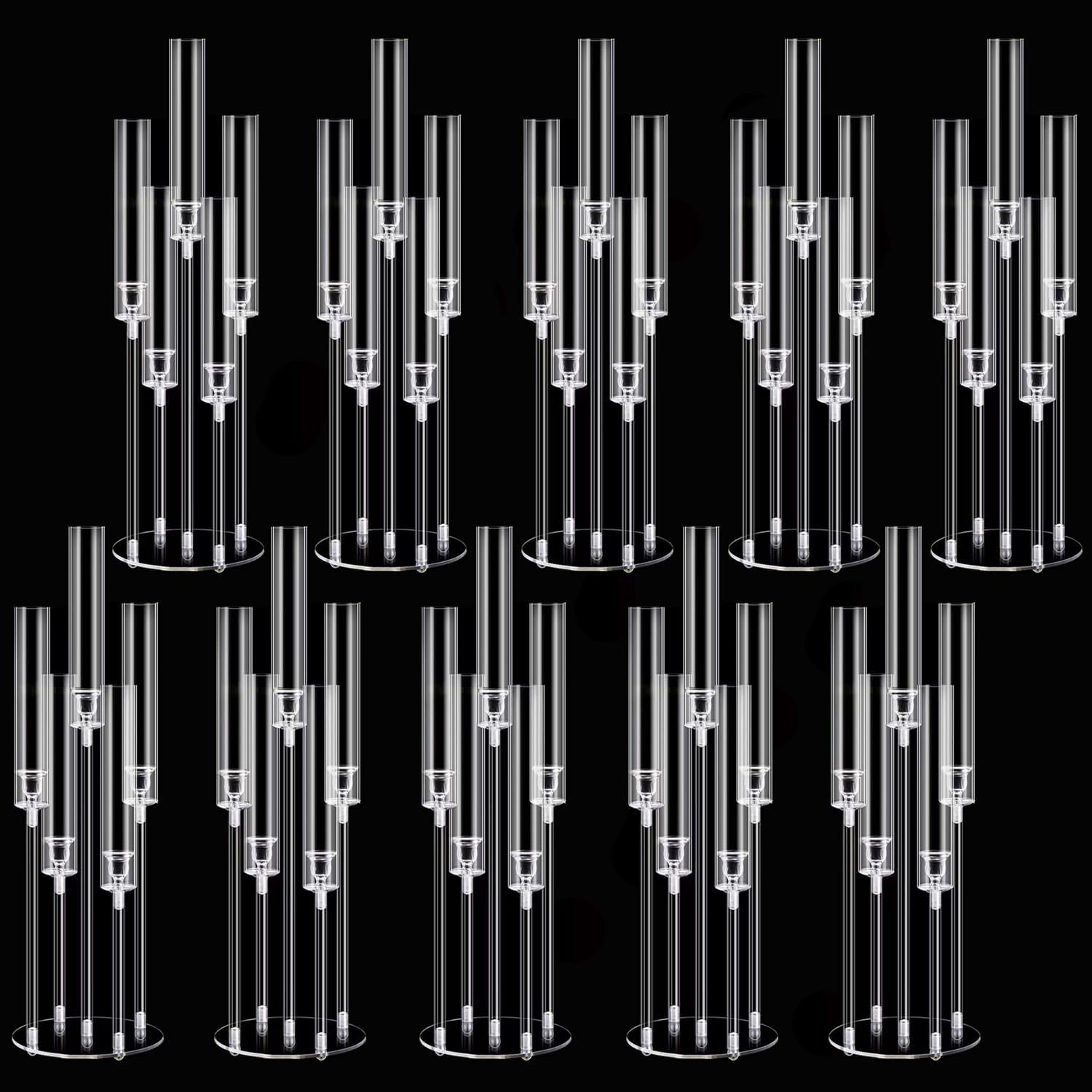 10pcs 5 Arm Acrylic Candelabra Centerpieces for Table,26inches Tall Clear Candlestick Holder Wedding Centerpieces for Party Birthday Dinner Event Fireplace Decortion Fit 0.87 led Candle