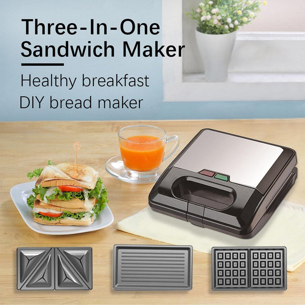 3 in 1 Steak Machine Baking Cake Waffle Machine Sandwich Breakfast Machine Frying Oven Kitchen Appliance Non-stick Pan