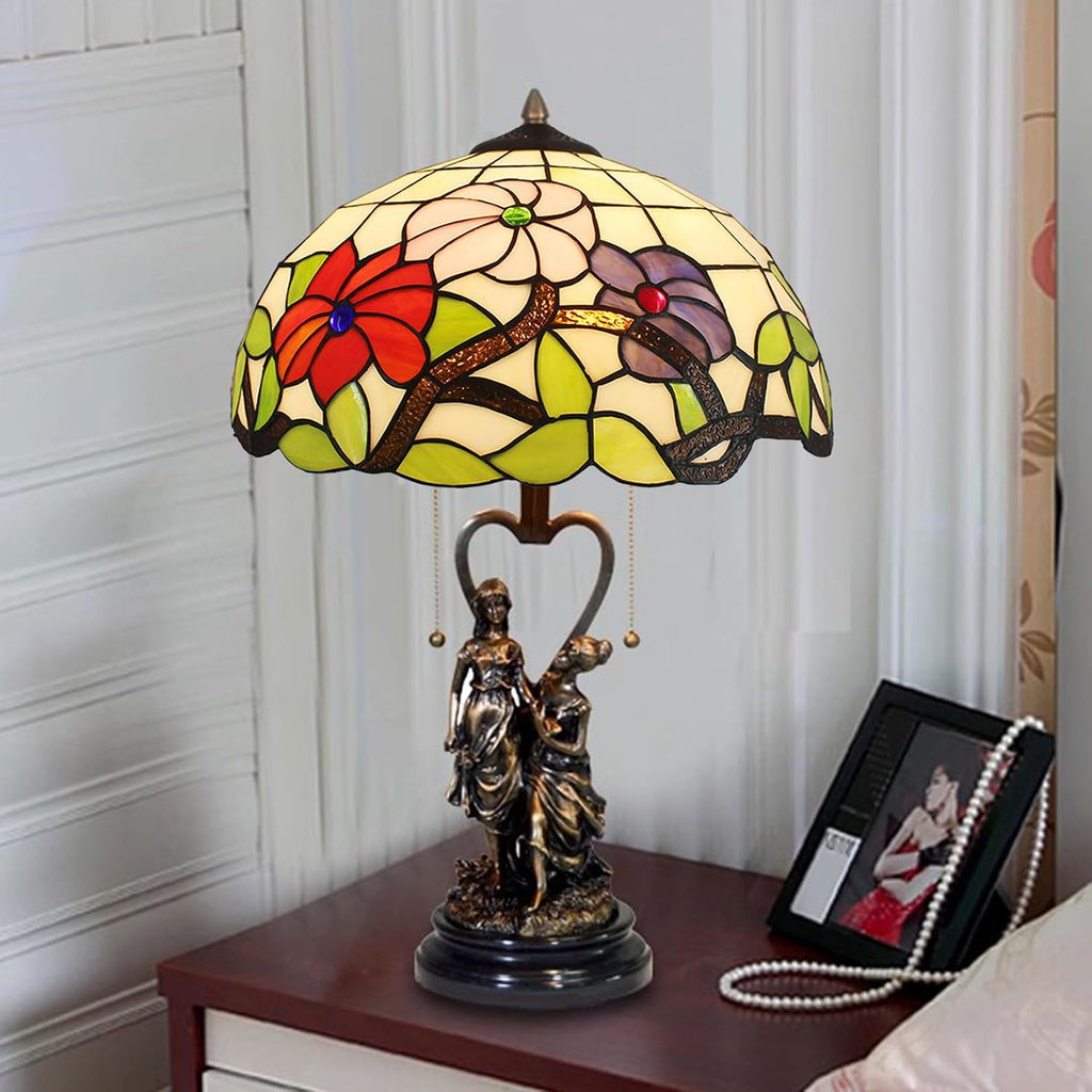 Tiffany Lamp Shade 16' Wide Accessories Replacement Only Red Pink Blue Flower Stained Glass Lampshades Vintage Morning Glory Light Cover for Table Lamp Pendant Light Floor Lamp Ceiling
