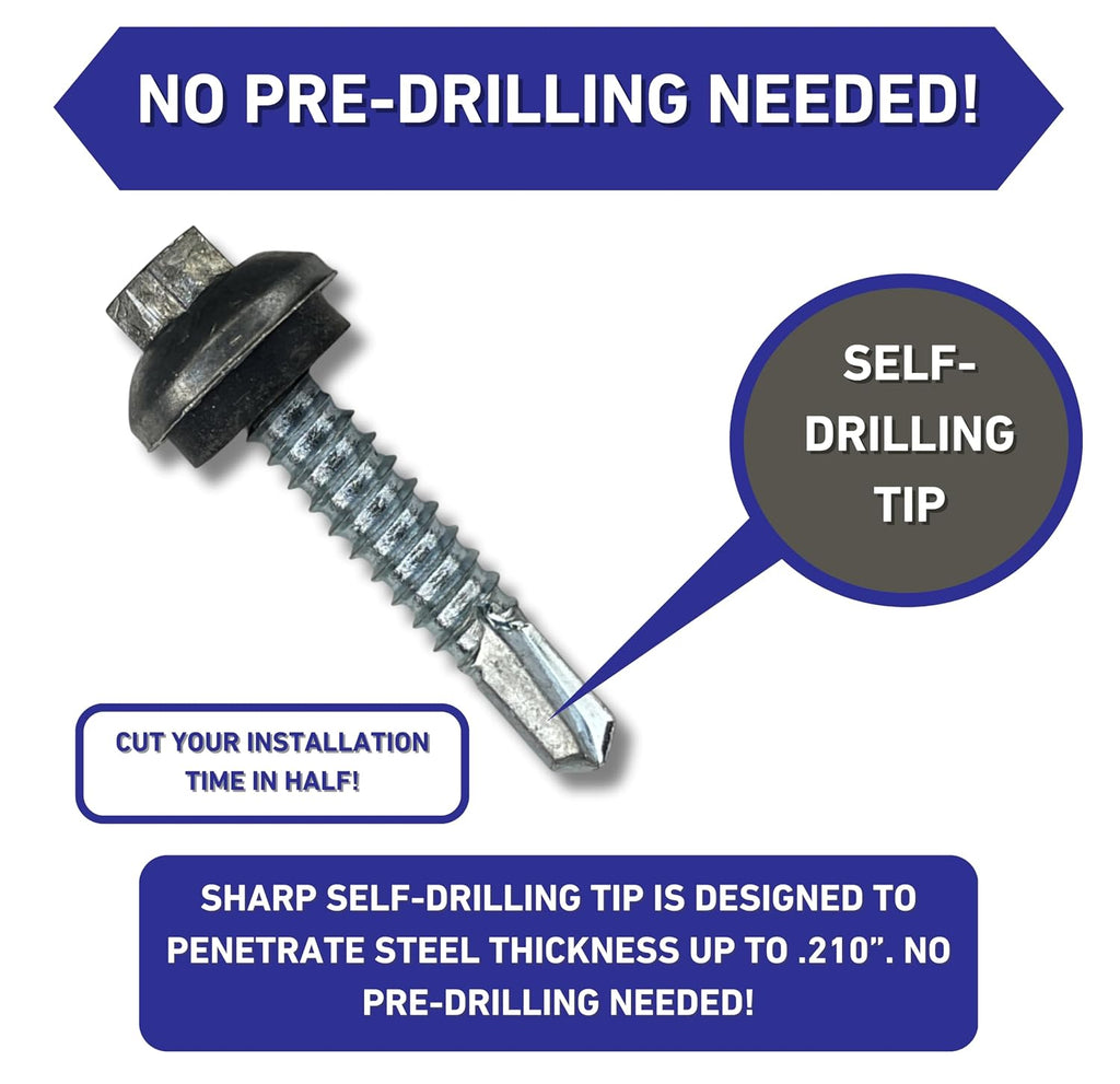 EAGLE 1 Long-Life Metal Roofing Screws: #14 x 1.25 Dome Cap Metal Building Screws (250-Count), Self-Drilling Tip, EPDM Washer, Multiple Colors/Includes 5/16' Magnetic Hex Bit Driver (Lightstone)