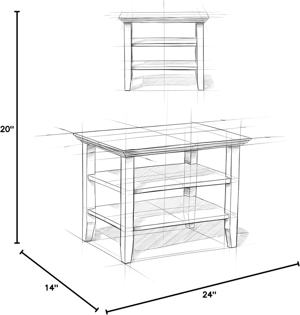 SIMPLIHOME Acadian Narrow Side Table - 14 inch Wide Solid Wood Rectangular End Table with 2 Open Shelves in Black, Transitional Lamp Stand or Nightstand for Living Room or Bedroom with Storage