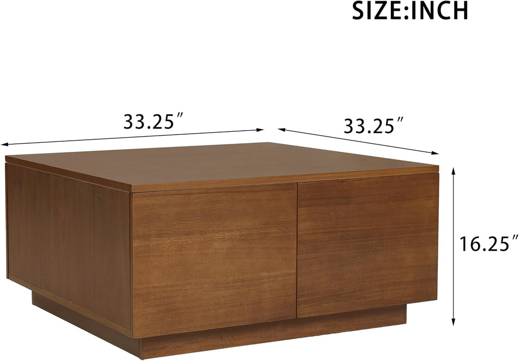Merax Modern Wood Square Coffee Table with 4 Hidden Storage Drawers, 33.25' Minimalist Center Tables for Living Room, Easy Assembly, Walnut