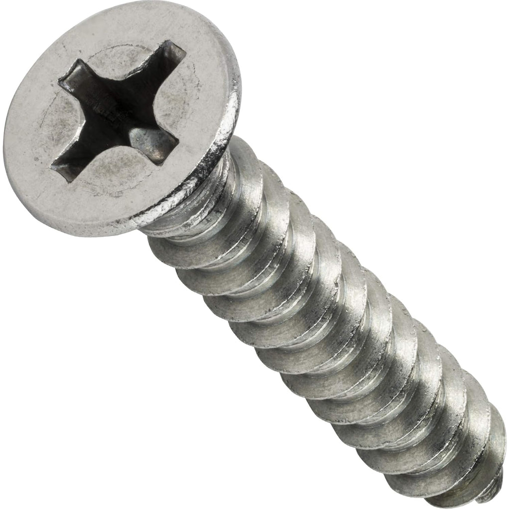 #10 x 2 Flat Head Sheet Metal Screws, Phillips Drive, Stainless Steel 18-8, Full Thread, Bright Finish, Self-Tapping, Quantity 2500 By Fastenere