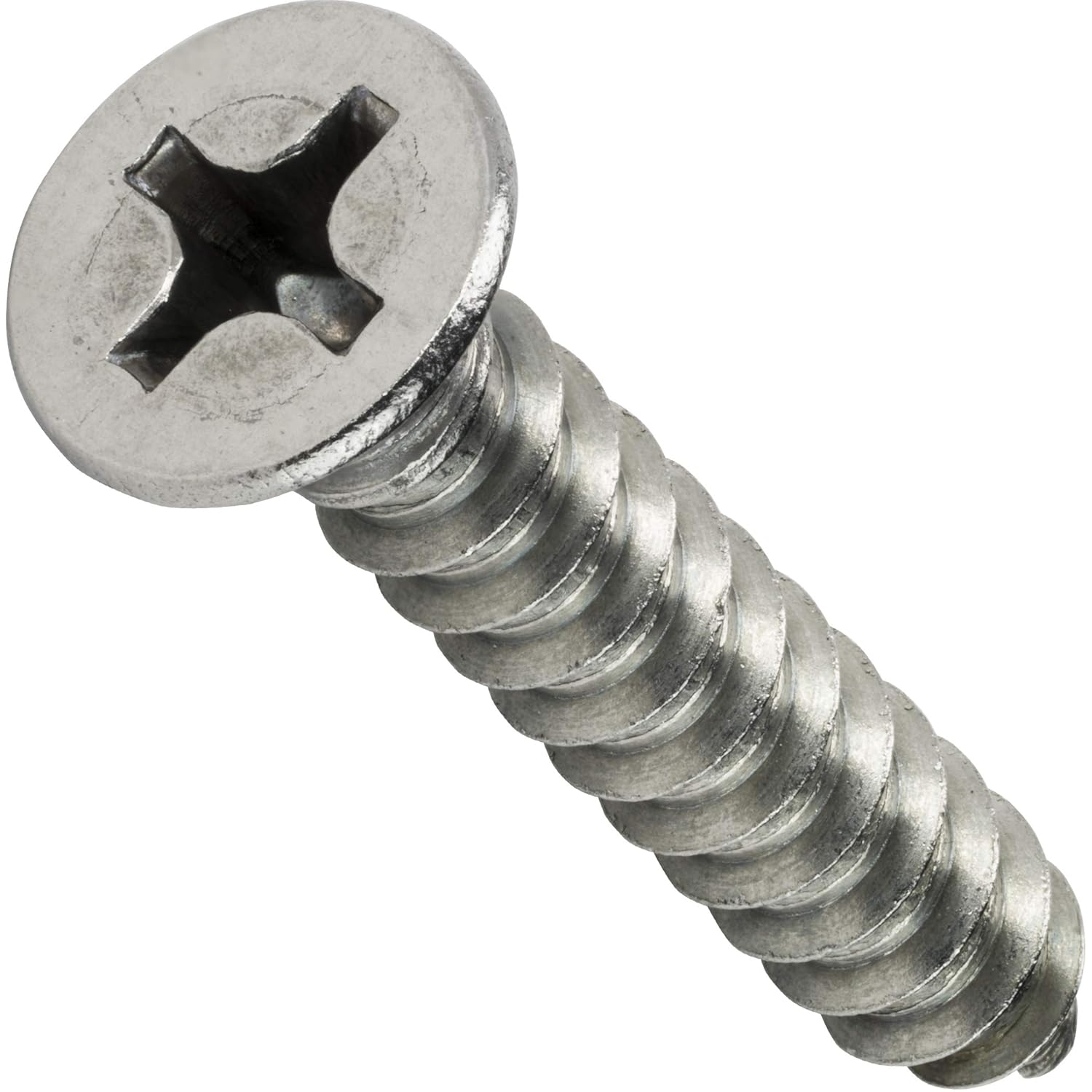#10 x 2 Flat Head Sheet Metal Screws, Phillips Drive, Stainless Steel 18-8, Full Thread, Bright Finish, Self-Tapping, Quantity 2500 By Fastenere