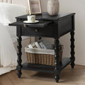 HULALA HOME Spindle Nightstands with Charging Station, Solid Wood Nightstand with Drawer Shelf, Side Table with Pull-Out Shelf (1, Charcoal)