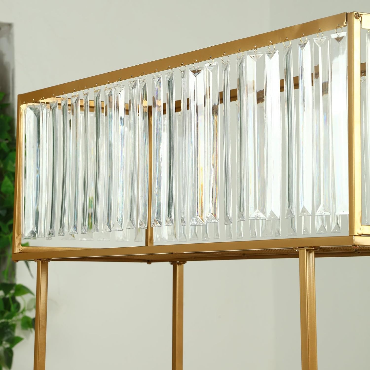 Efavormart 48' Tall Crystal Pendant Flower Stand, Gold Metal Rectangular Centerpiece Vase – Premium Floor Display Rack for Wedding Decor