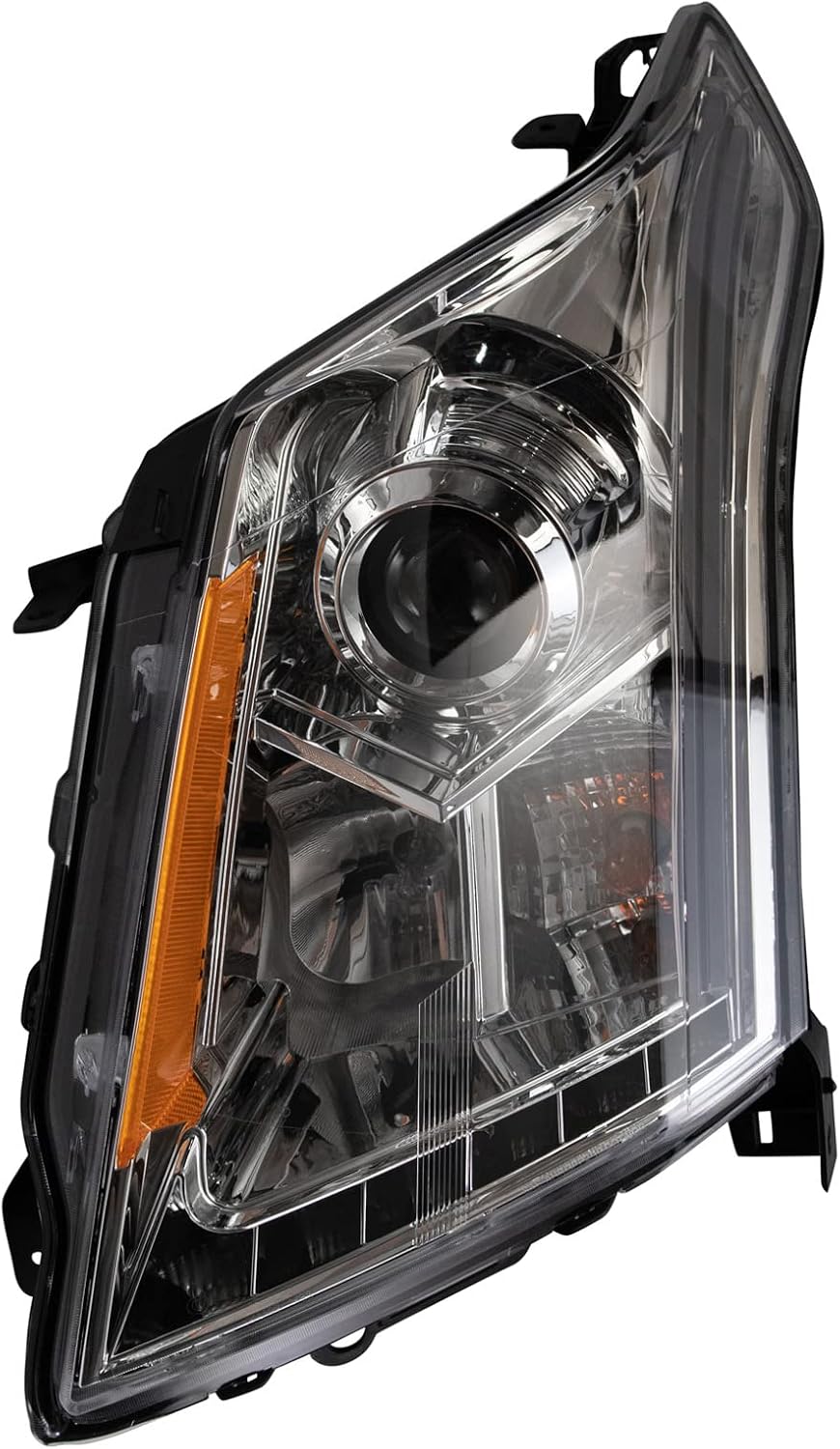 TRQ 2 Piece Headlight Assembly Set Performance Halogen LED Light Bar Chrome Bezel Driver & Passenger Side Compatible with Cadillac SRX 2010-2016 GM2502345 GM2503345 22853872 22853873
