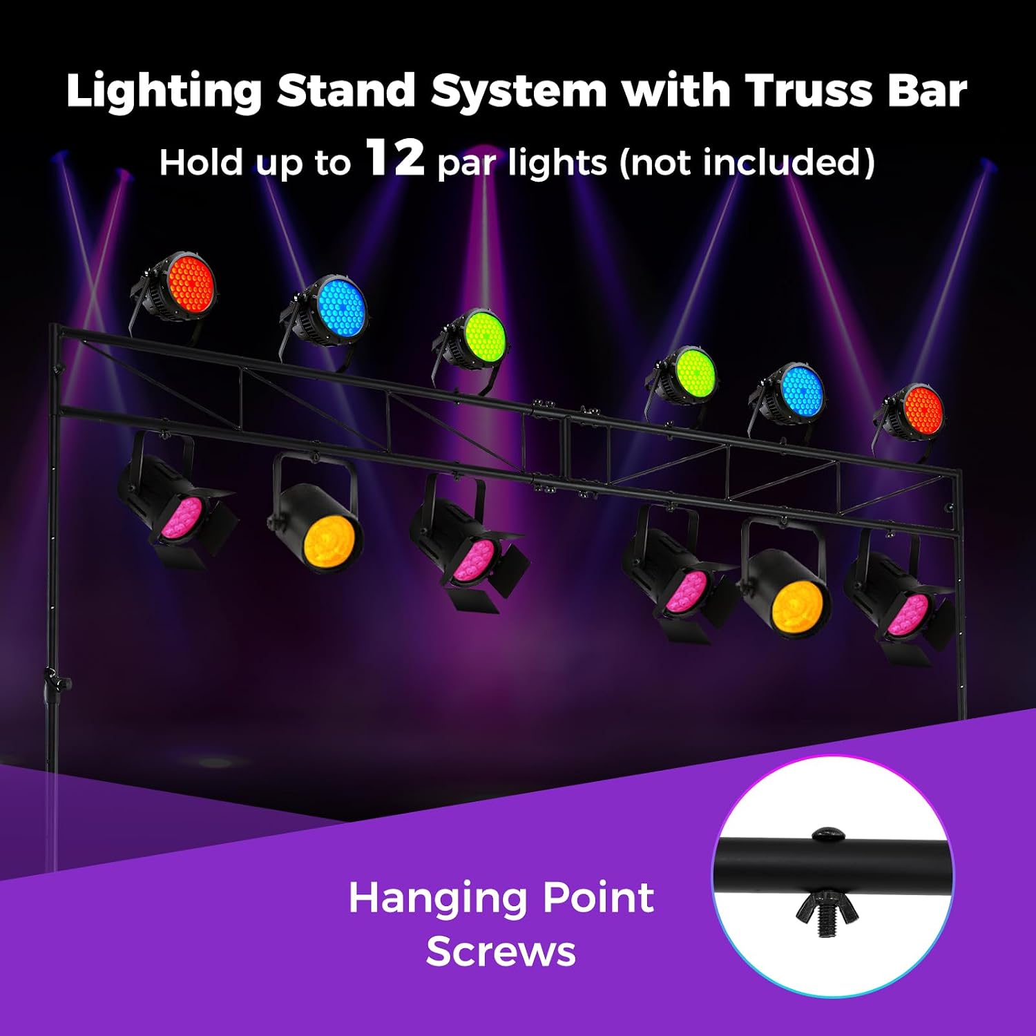 S AFSTAR Lighting Truss Stand System, Heavy Duty DJ Light Stand with 2 Folding Tripods & 12 Mounting Points, Height Adjustable Light Hanging Kit for Music Gear, Stage, Wedding & Concert