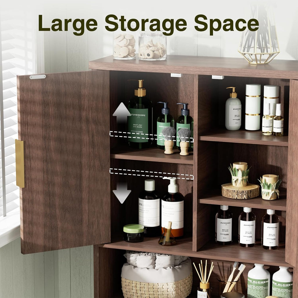 FiveWillowise Over The Toilet Storage Cabinet with Fluted Doors and Adjustable Shelf, Tall Bathroom Organizer with Metal Stand Space Saver Over Toilet, Wood Rack for Bathroom, Restroom, Laundry