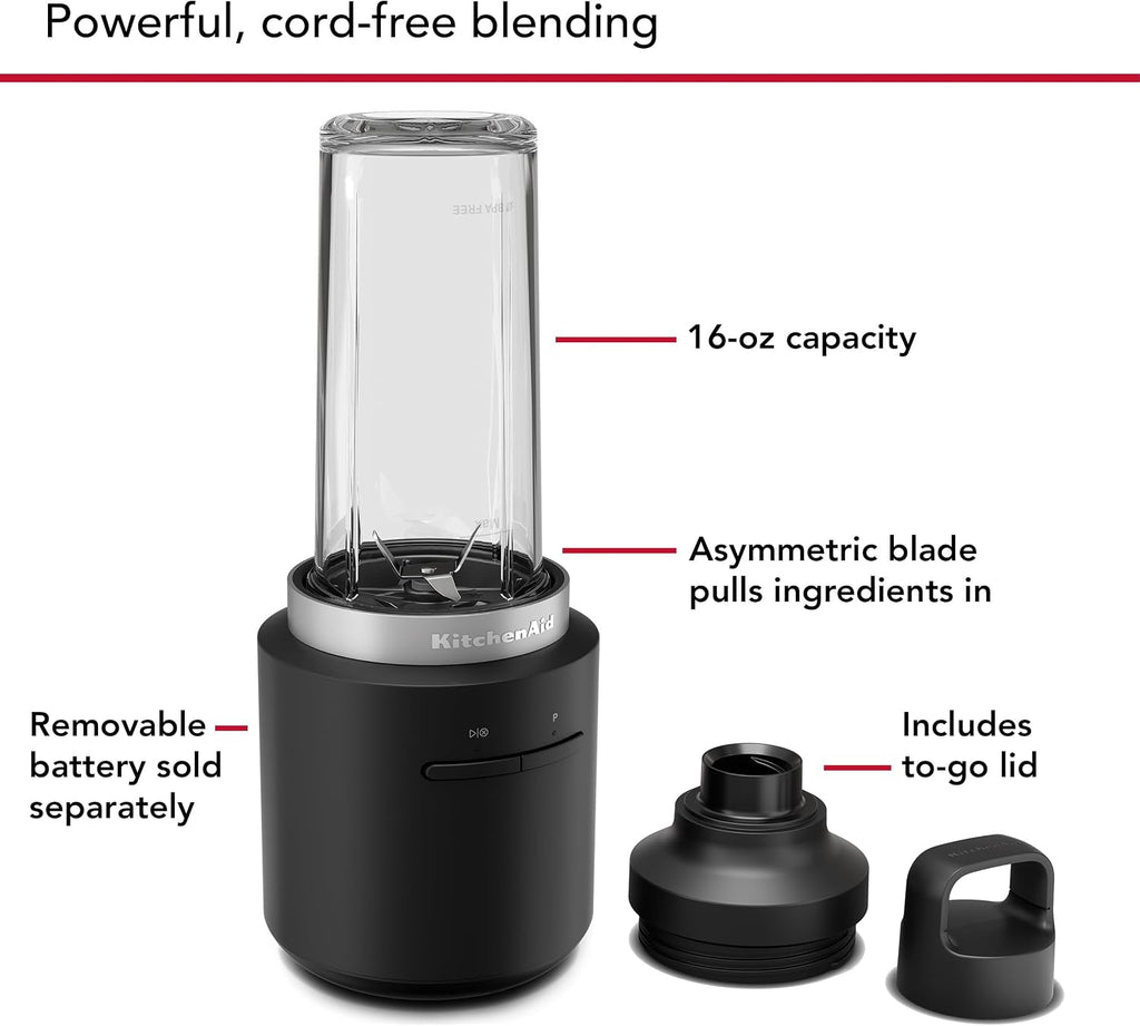 KitchenAid Go™ Cordless Personal Blender - battery included, KSBR256, Black Matte