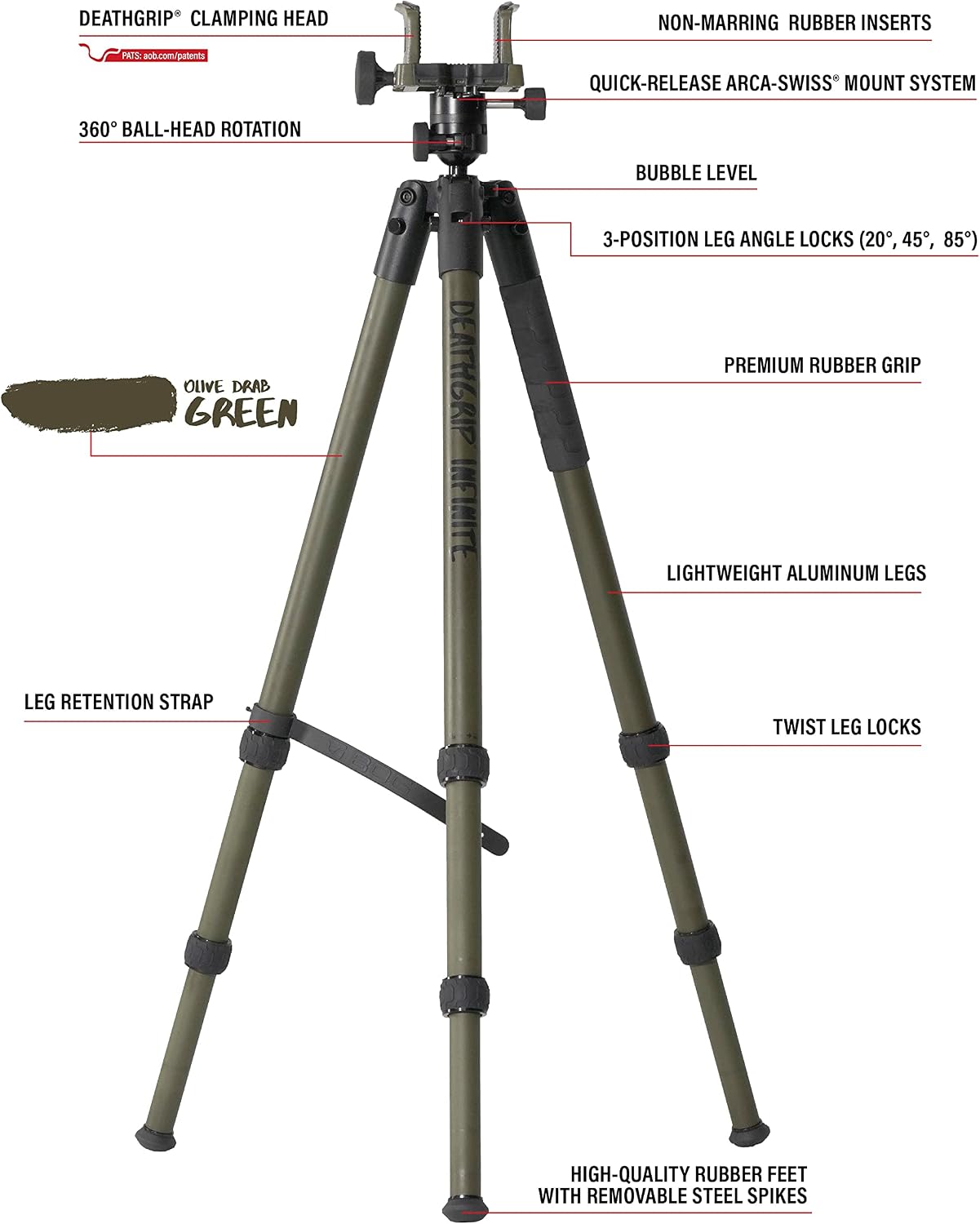 BOG DeathGrip Aluminum Tripod with Durable Frame, Lightweight, Stable Design, Bubble Level, Adjustable Legs, Shooting Rest, and Hands-Free Operation for Hunting, Shooting, and Outdoors