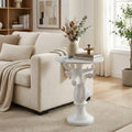 Modern Accent TableLiving Room White Deer Statue Contemporary‌ Faux Marble Night Stand Side Table with White Deer Base Reception Area & Bedroom（Width 19.69' ——Tall 25.59'）