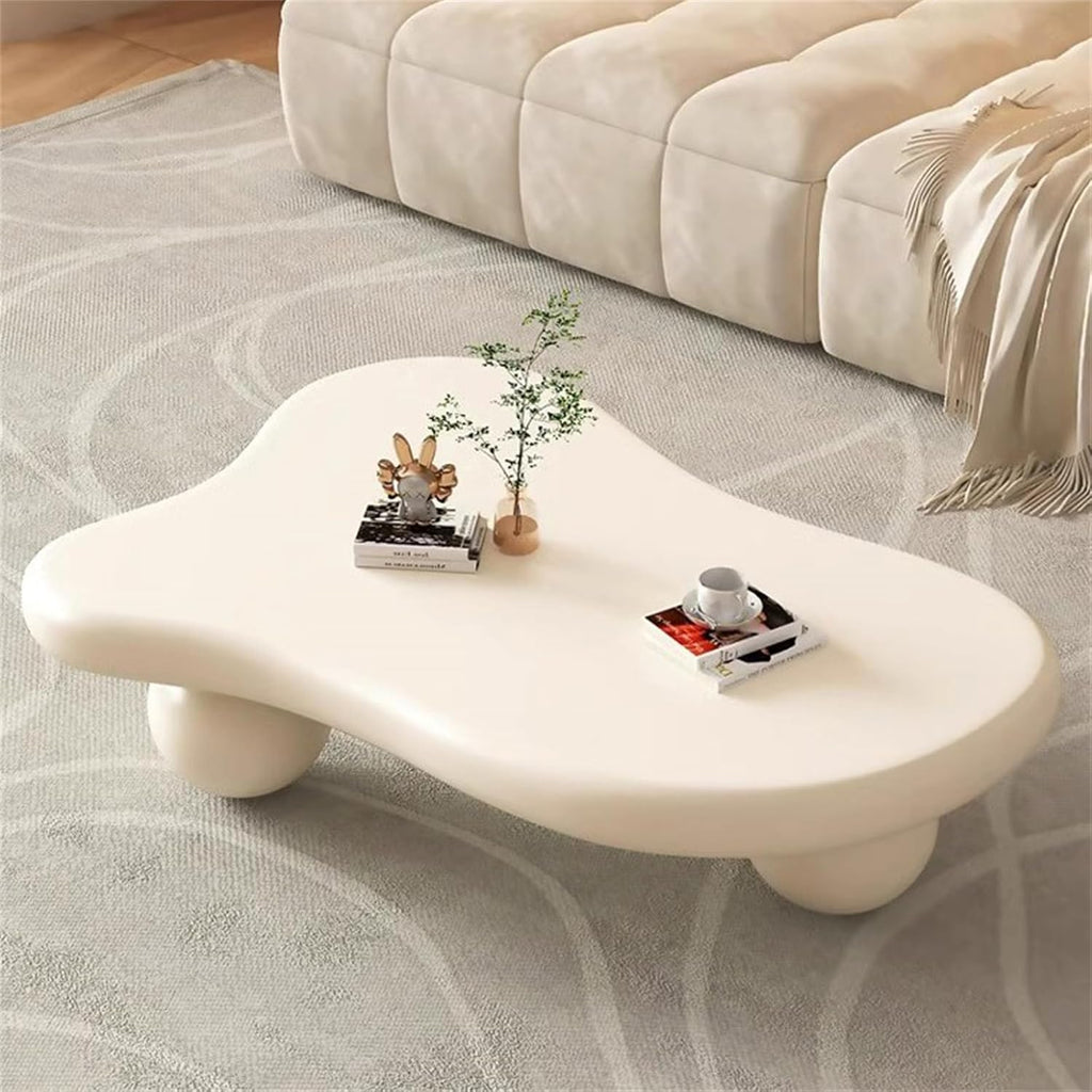 Cloud Coffee Table for Living Room with Round Corners Modern Style Center Table with 3 Ball-Shaped Legs Wood Tea Table for Small Space Apartment Easy Assembly (White W40 * D28 * H12inch)
