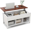Giantex Lift Top Coffee Table - Rectangular Wooden Table w/Hidden Compartment & Open Storage Shelves, Multifunctional Modern Flip Top Center Table for Living Room, Reception Room, Office (White)