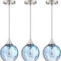 6.3' Texture Blue Glass Pendant Light 3 Pack Pendant Ceiling Light Fixture Brushed Nickel Finish Modern Farmhouse Dinning Over Sink Adjustable Height Cord