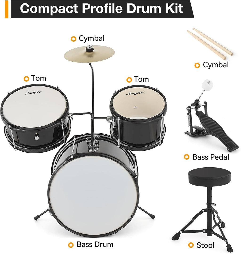 Garvee 3 Piece Drum Set – Beginner Junior Drum Kit with Tom-Toms, Snare, Bass Drum, Cymbal, Pedal, Drumsticks and Throne Stool – Musical Instrument for Boys and Girls Ages 3-8, Practice and Gift