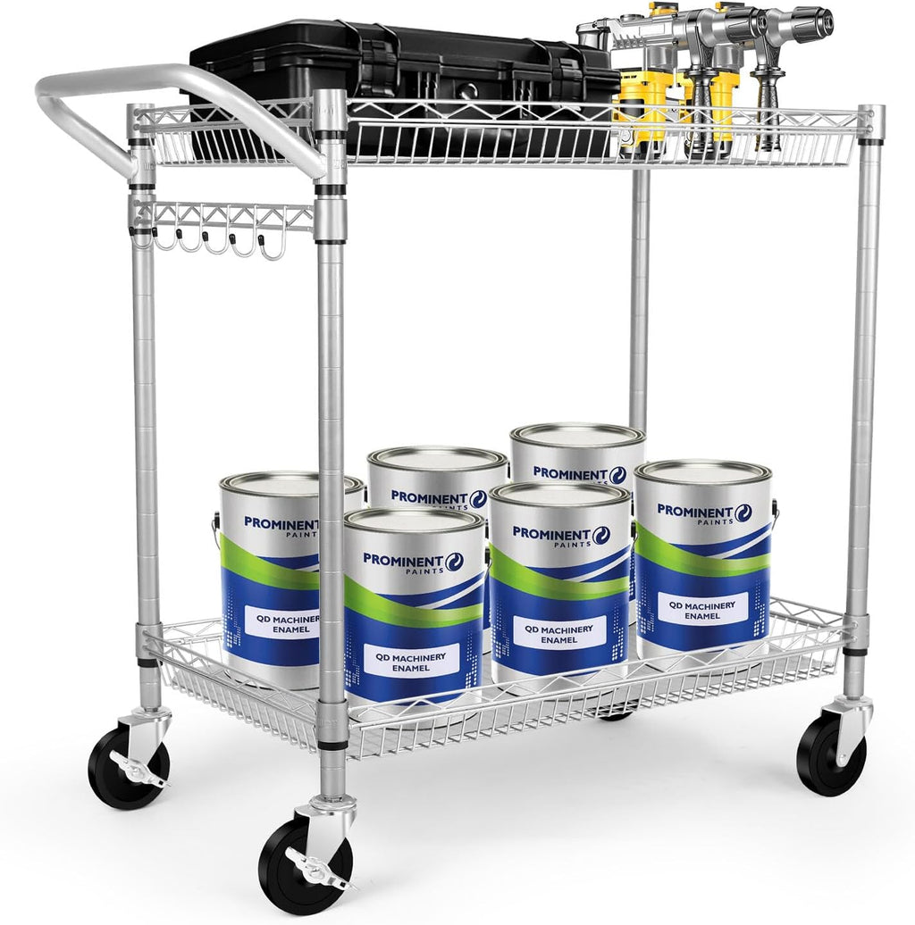 WDT Heavy Duty 2 Tier Rolling Cart, NSF Listed, 660Lbs Capacity, Commercial Grade Metal, 35.63'x18.1'x33.93'