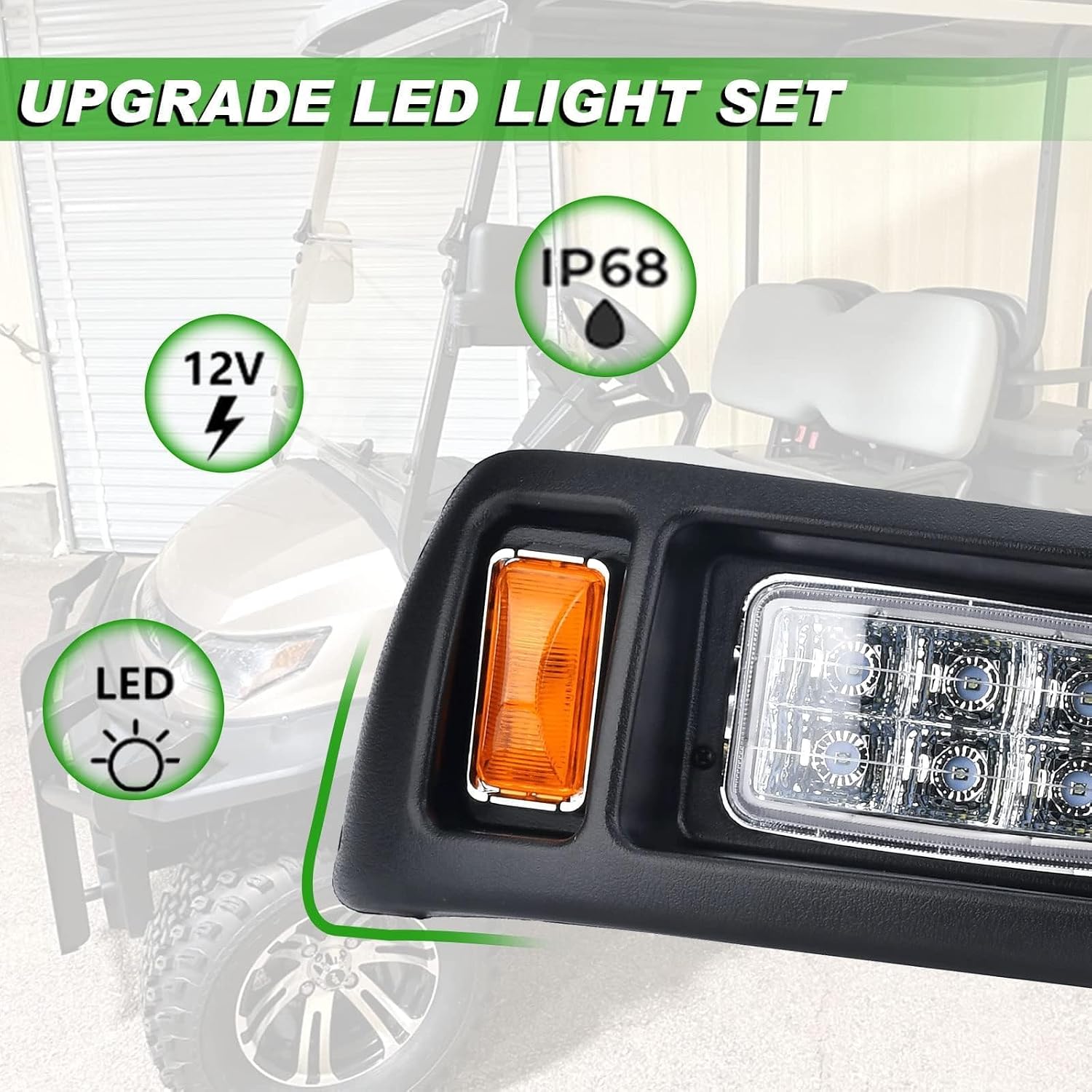 Lochnchn LED Headlight Tail Light Kit Compatible with Club Car DS Golf Carts 1993-UP 12V Street Legal Light Kit with Turn Signal Wire Harness Compatible with Club Car DS for Gas and Electric