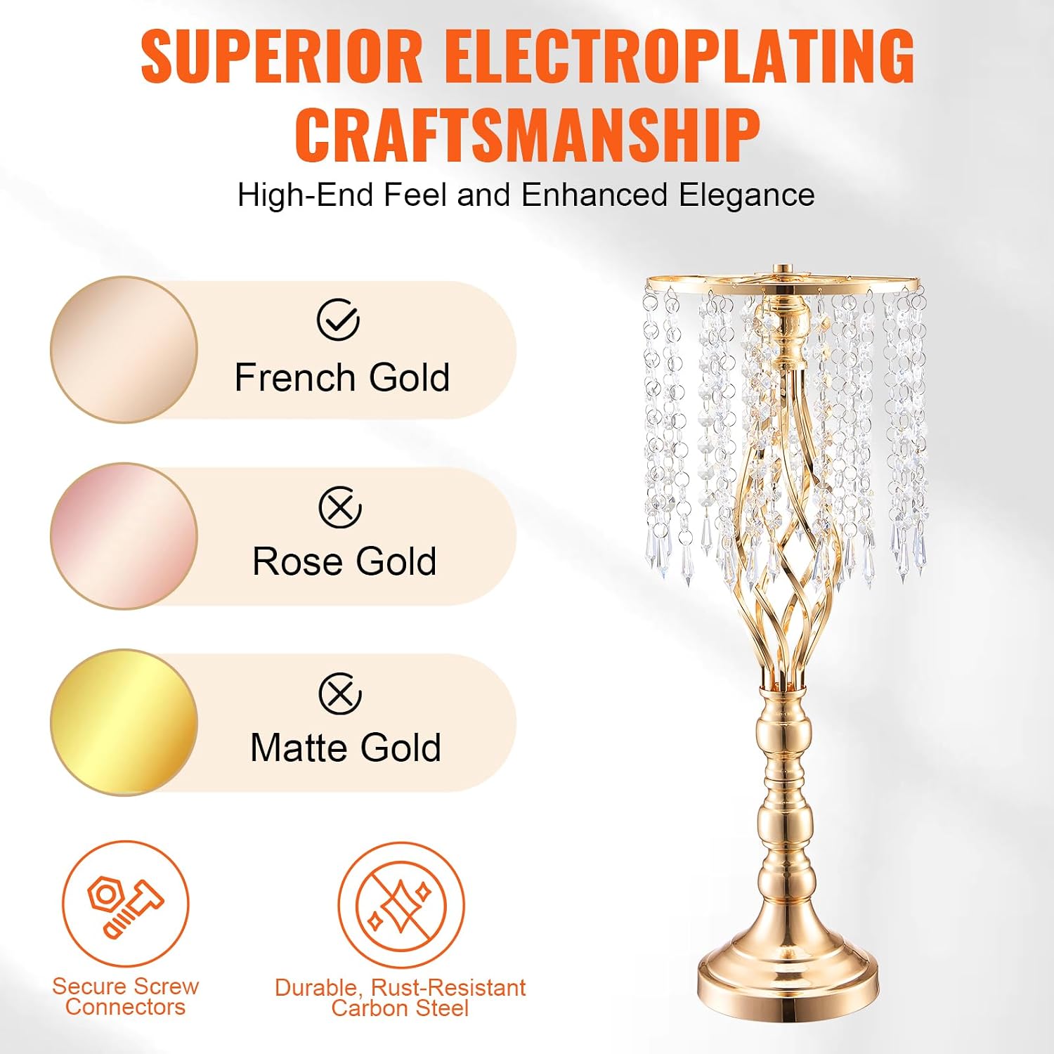 VEVOR Metal Wedding Centerpiece Gold,Crystal,2PCS 55cm/21.65'