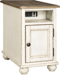 Signature Design by Ashley Realyn French Country Chair Side End Table, Cabinet Storage with Shelf, Outlets and USB Ports, Wood, 14' W x 24' D x 23.13' H, Cream
