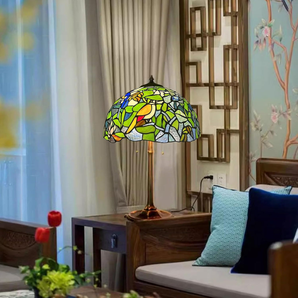 Tiffany Lamp Shade Replacement Only 16X9 Inch Victorian Stained Glass Lampshades, Vintage Green Parrot Light Cover for Table Lamp Floor Lamp Hanging Pendant lamp Ceiling Light