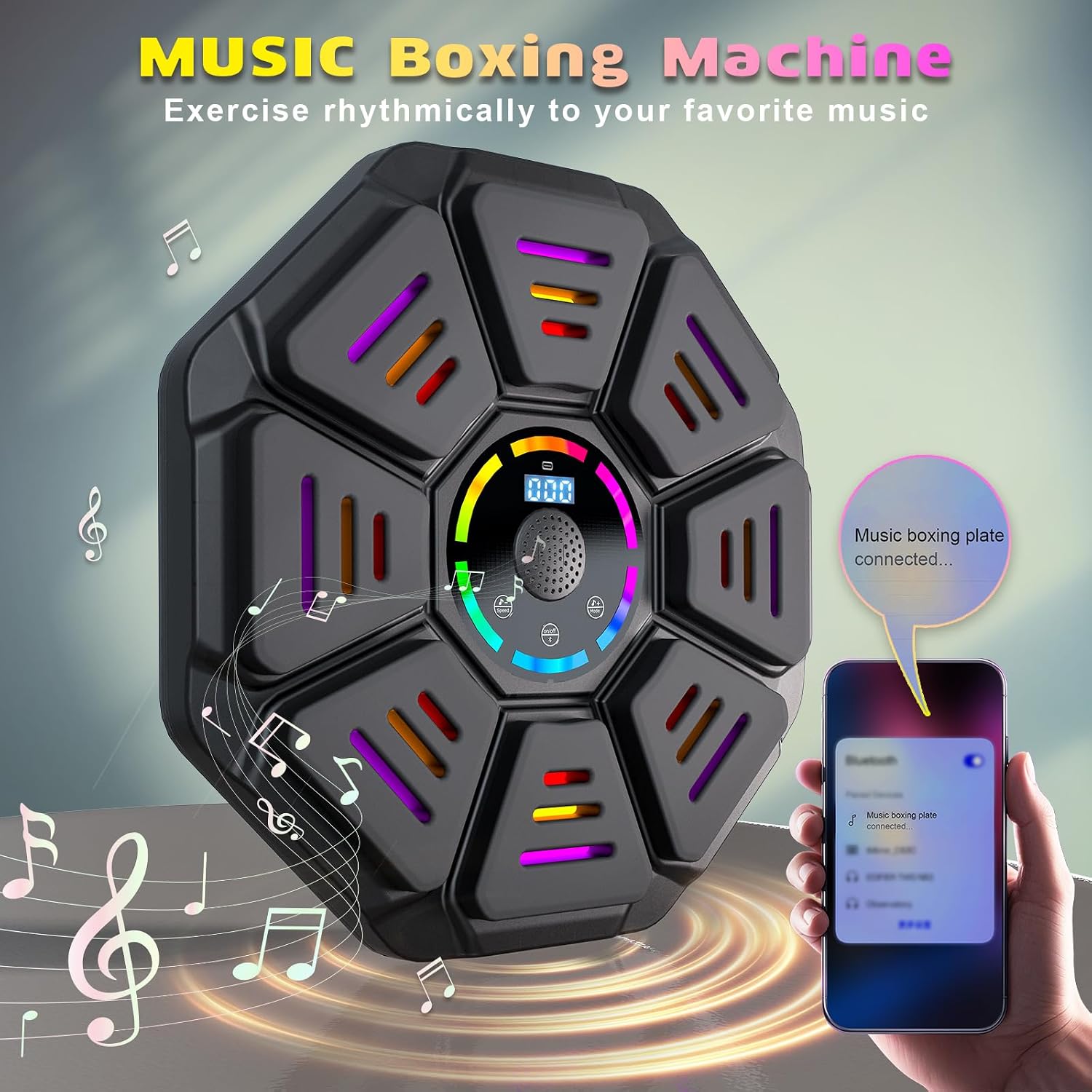 Music Boxing Machine, Smart Music Punching Machine for Adults Kids, Bluetooth Music Sync, Wall-Mounted Workout/Training Equipment with Boxing Gloves, Suitable for Home Gym Office Indoor Exercise