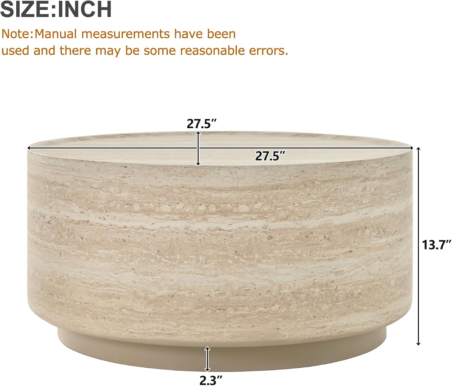 Merax 27.5' Round Coffee Table with Faux Luxury Marble Look, Drum Small Center Table with Strong Structure, Minimalist Mars Pattern End Table for Living Room, Bedroom, No Assembly Required, Beige