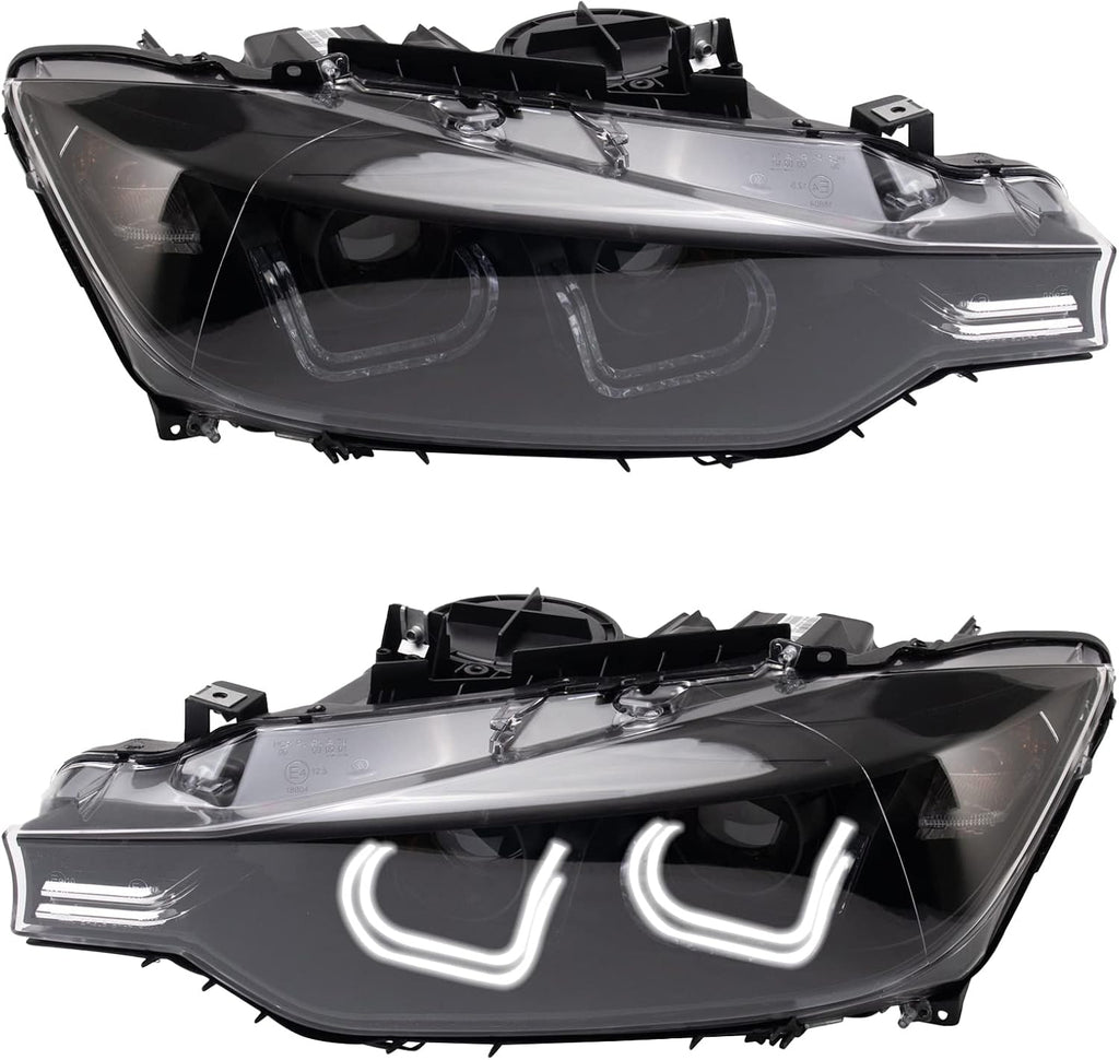 TRQ Performance Driver and Passenger Side Headlight Assembly Set Black Housing Compatible with 12-13 BMW 328i Sedan 14-15 BMW 328i 12-13 335i Sedan 14-15 335i Halogen Only