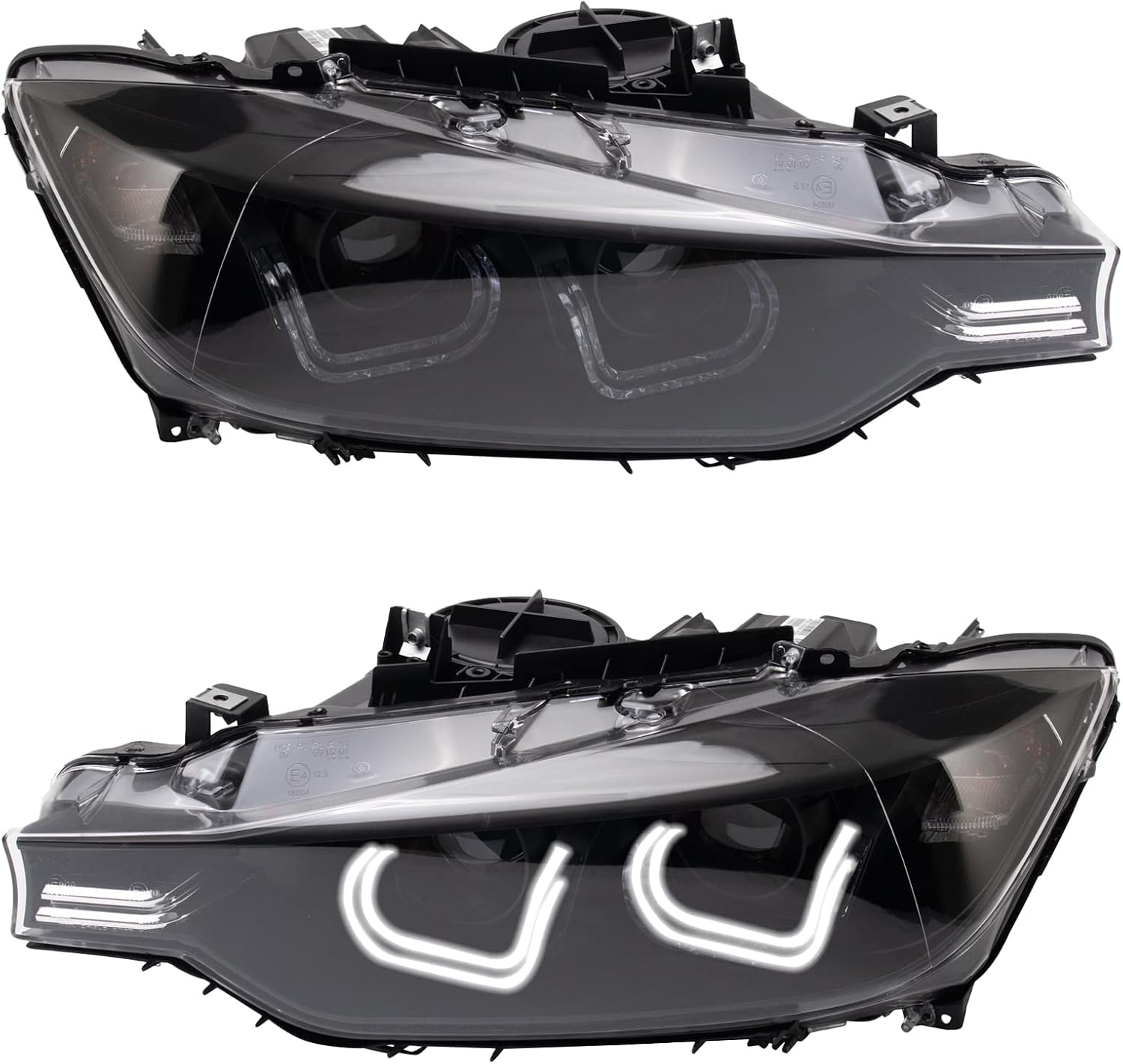 TRQ Performance Driver and Passenger Side Headlight Assembly Set Black Housing Compatible with 12-13 BMW 328i Sedan 14-15 BMW 328i 12-13 335i Sedan 14-15 335i Halogen Only