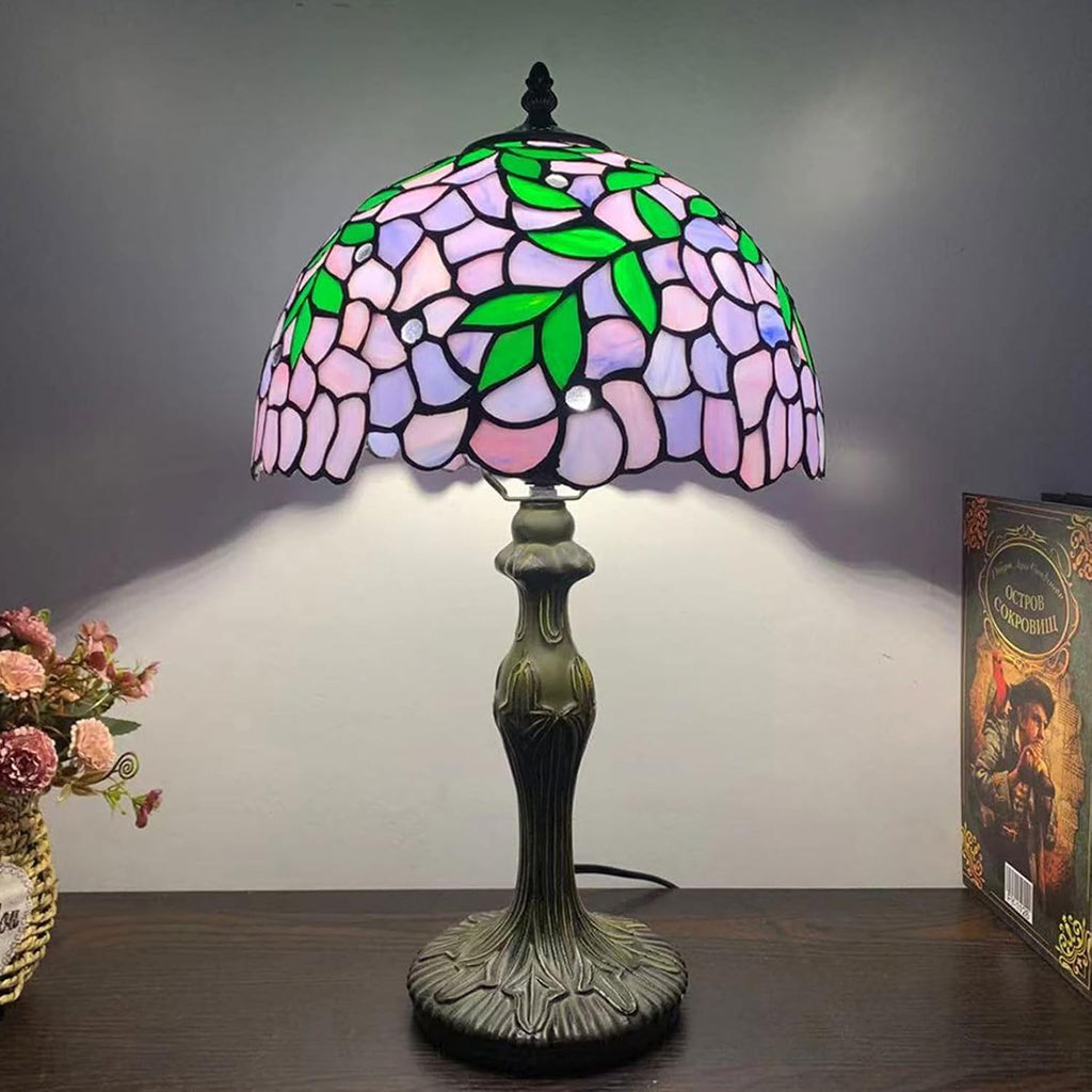 12-Inch Wisteria Lamp Shade Replacement, Tiffany Style Stained Glass Lampshades, Retro Blue Green Leaf Light Cover Accessories Only for Table lamp Pendant Lights Ceiling Light,Purple