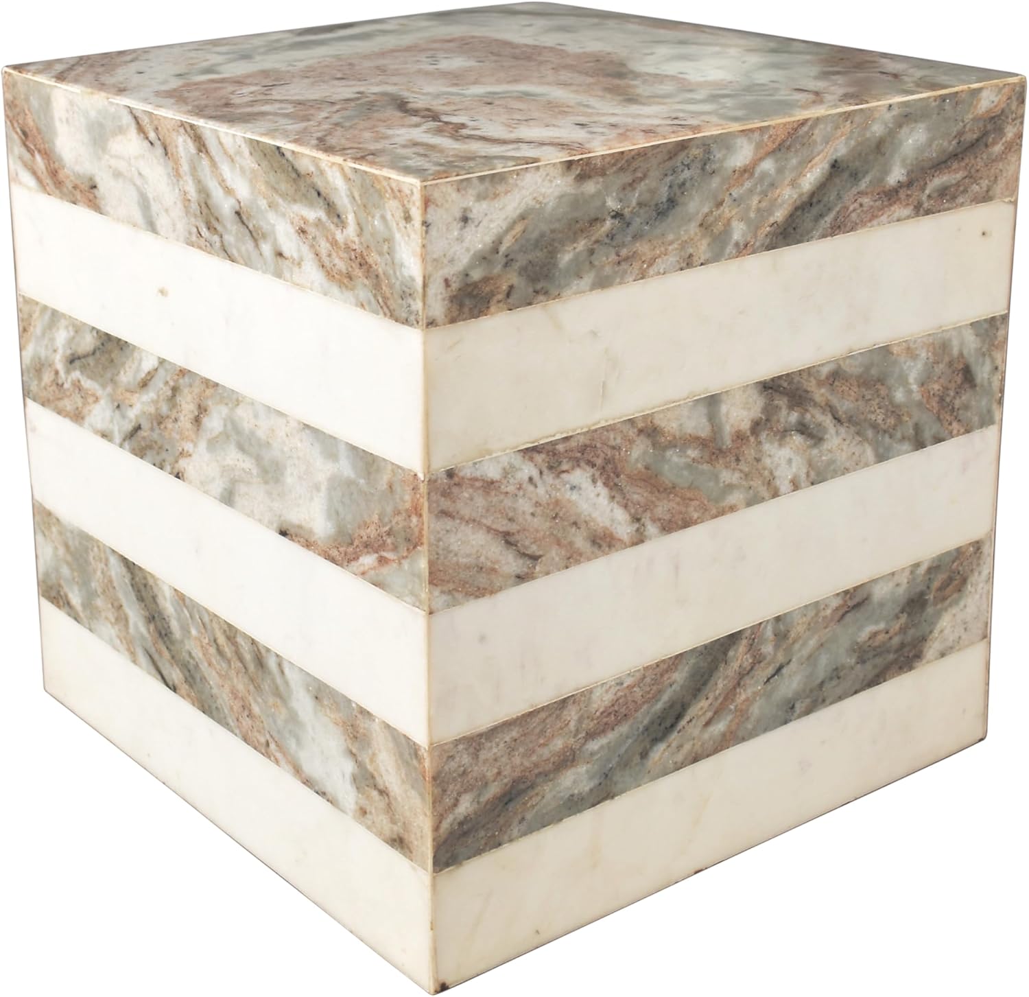 JONATHAN Y MTB1101C Felix 15.5' Contemporary Natural Marble Handmade Cube End Table, Side Table for Living Room, Bedroom, Bathroom, Beige/White/Gray