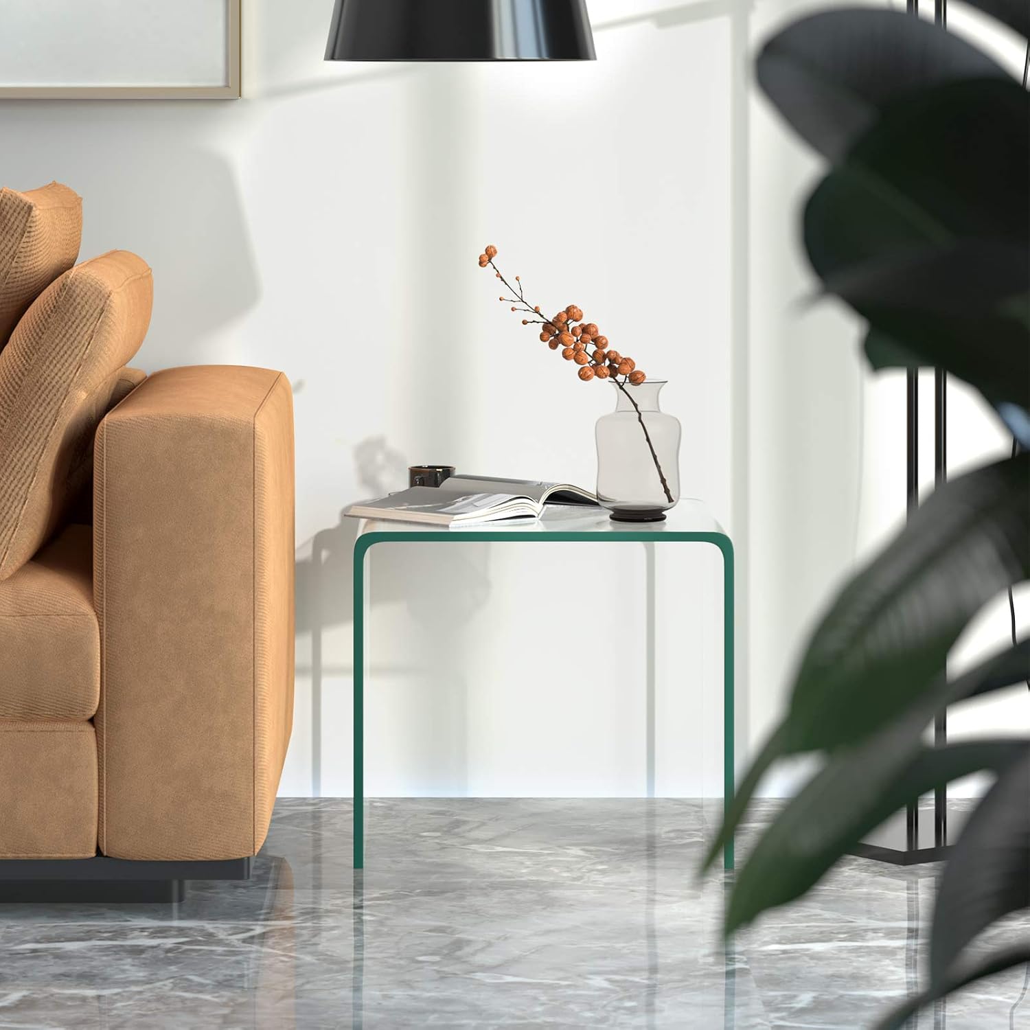 Tangkula Tempered Glass End Table, Clear Sofa End Tables with Waterfall Edges & Non-Slip Pad, 18 x 18 x 16 inches, No Assembly Needed, Transparent Glass Side Table for Living Room Bedroom Office