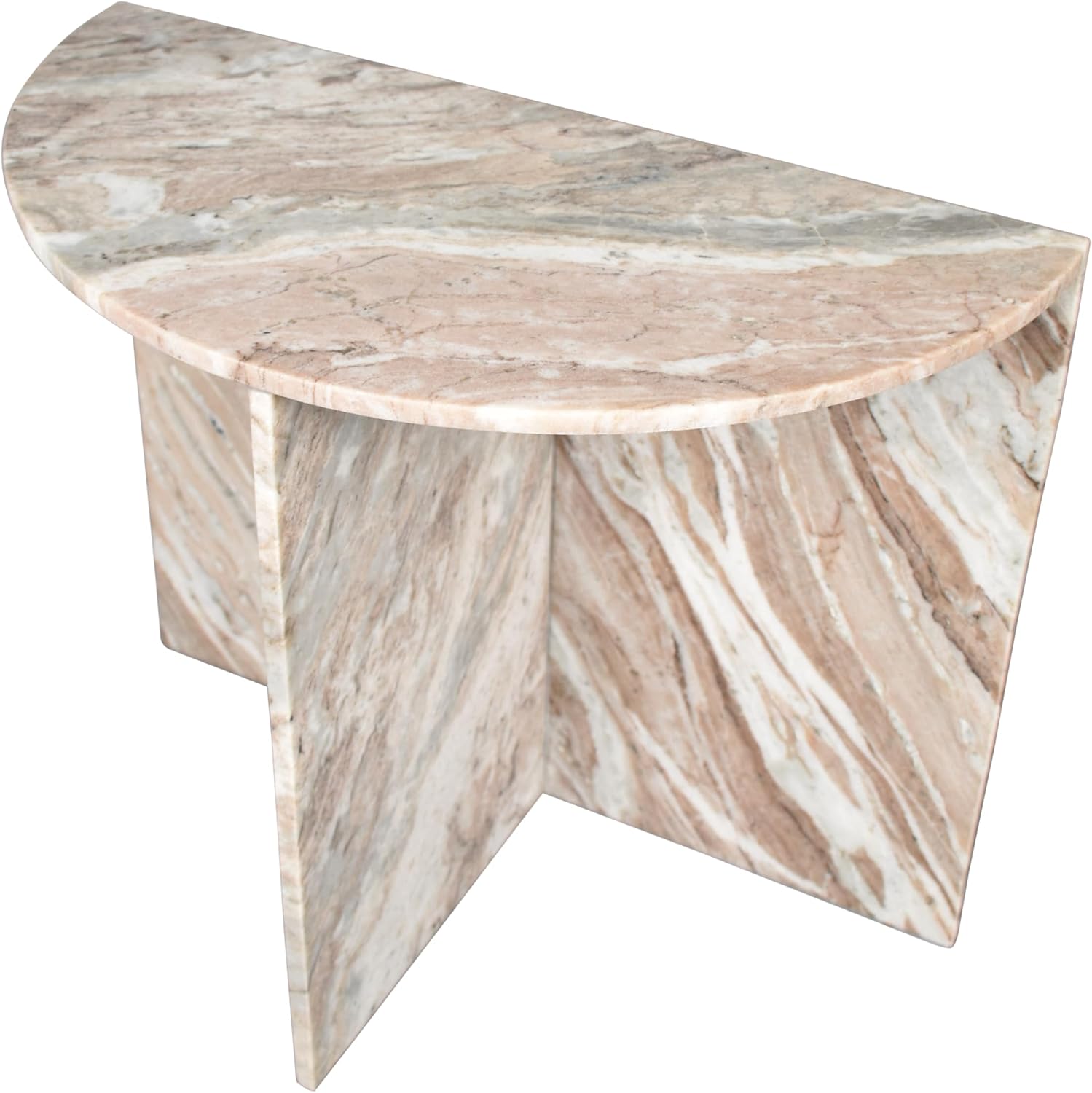 JONATHAN Y MTB1109A Patrice 20' Art Deco Minimalist Natural Marble Handmade Demilune Side Table, Side Table for Living Room, Bedroom, Bathroom, Pink/Beige/White