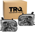 TRQ 2 Piece Headlight Assembly Set Chrome Bezel Driver & Passenger Side Compatible with Toyota Sequoia 2005-2007 Tundra 2005-2006 TO2502158 TO2503158 811100C031 811500C031
