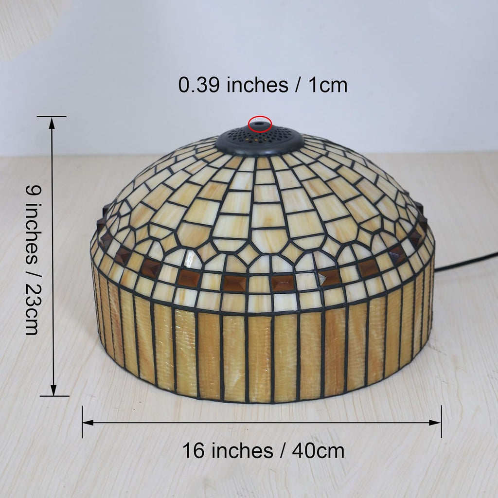 Tiffany Table Lamp Shade Replacement Only 16X9 Inch Stained Glass Yellow Beige Amber Lampshades, for Floor Lamp Desk Lamp Pendant lamp Ceiling Light Bedside Reading Lamp