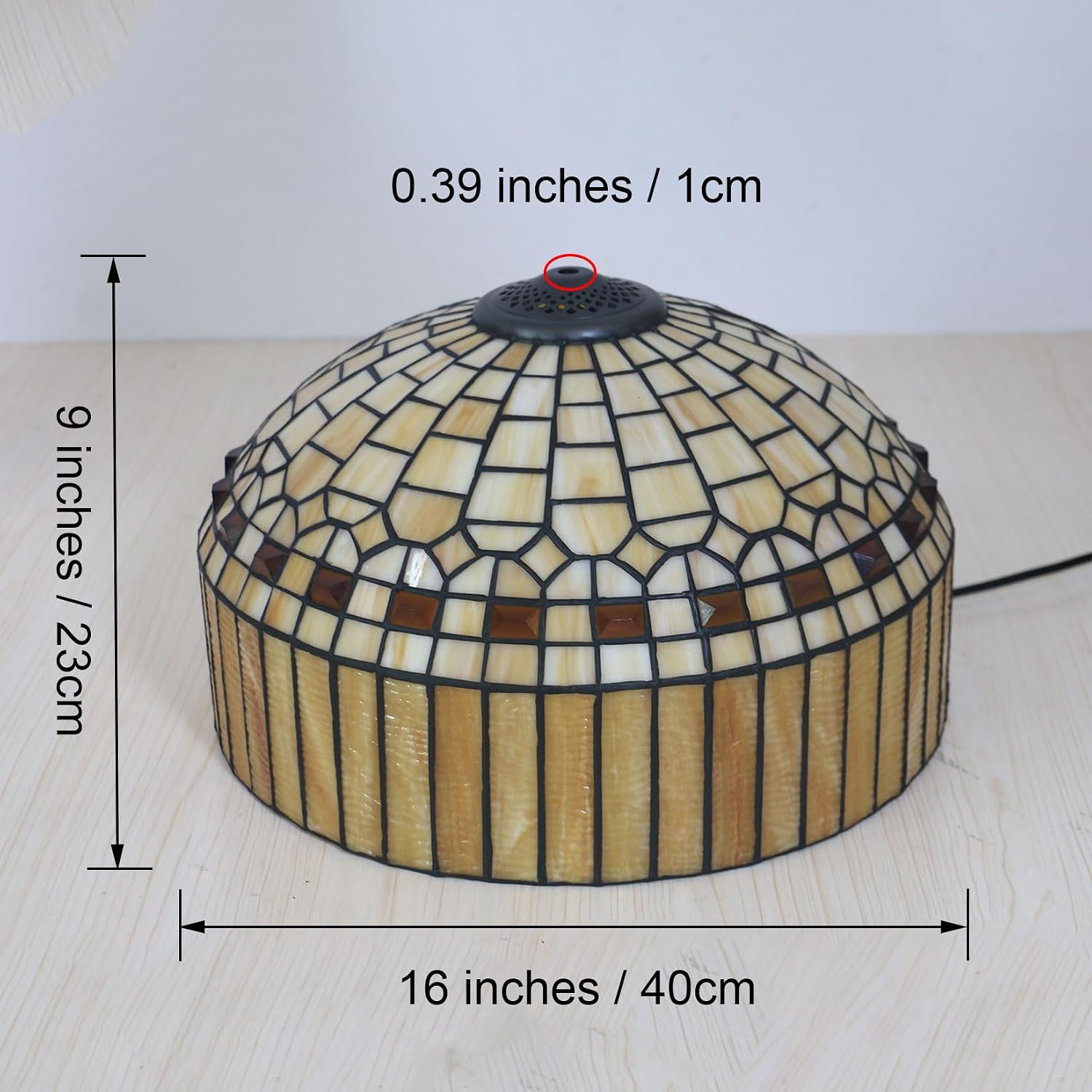 Tiffany Table Lamp Shade Replacement Only 16X9 Inch Stained Glass Yellow Beige Amber Lampshades, for Floor Lamp Desk Lamp Pendant lamp Ceiling Light Bedside Reading Lamp
