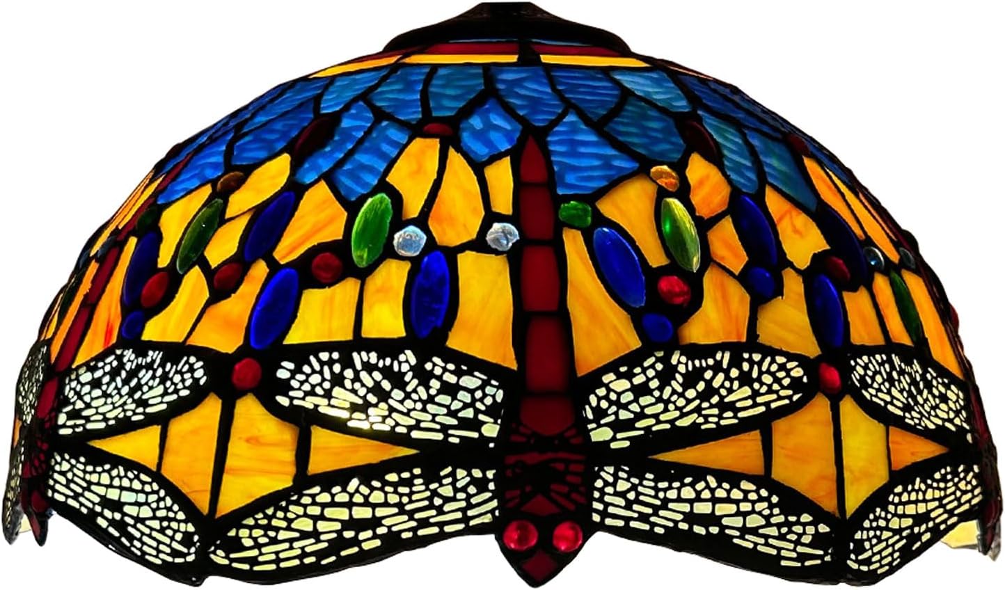 16-Inch Dragonfly Lampshade Replacement, Tiffany Style Stained Glass Lamp Shade Only for Table Lamps Pendant Lamps Floor Lights Ceiling Fixture,Orange