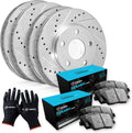R1 Concepts Front and Rear Brake Kit Fits 2005-2021 Chrysler 300; 2009-2021 Dodge Challenger; 2006-2021 Dodge Charger| Drilled Slotted Brake Rotors| Ceramic Brake Pads and Rotors Kit