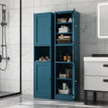 67' Tall Narrow Storage Cabinet with Doors and Open Shelf,Metal Pantry Cabinet,Shaker Style Slim Cabinet with Adjustable Shelves,for Bathroom Kitchen Laundry Small Spaces,Blue, 1Pc