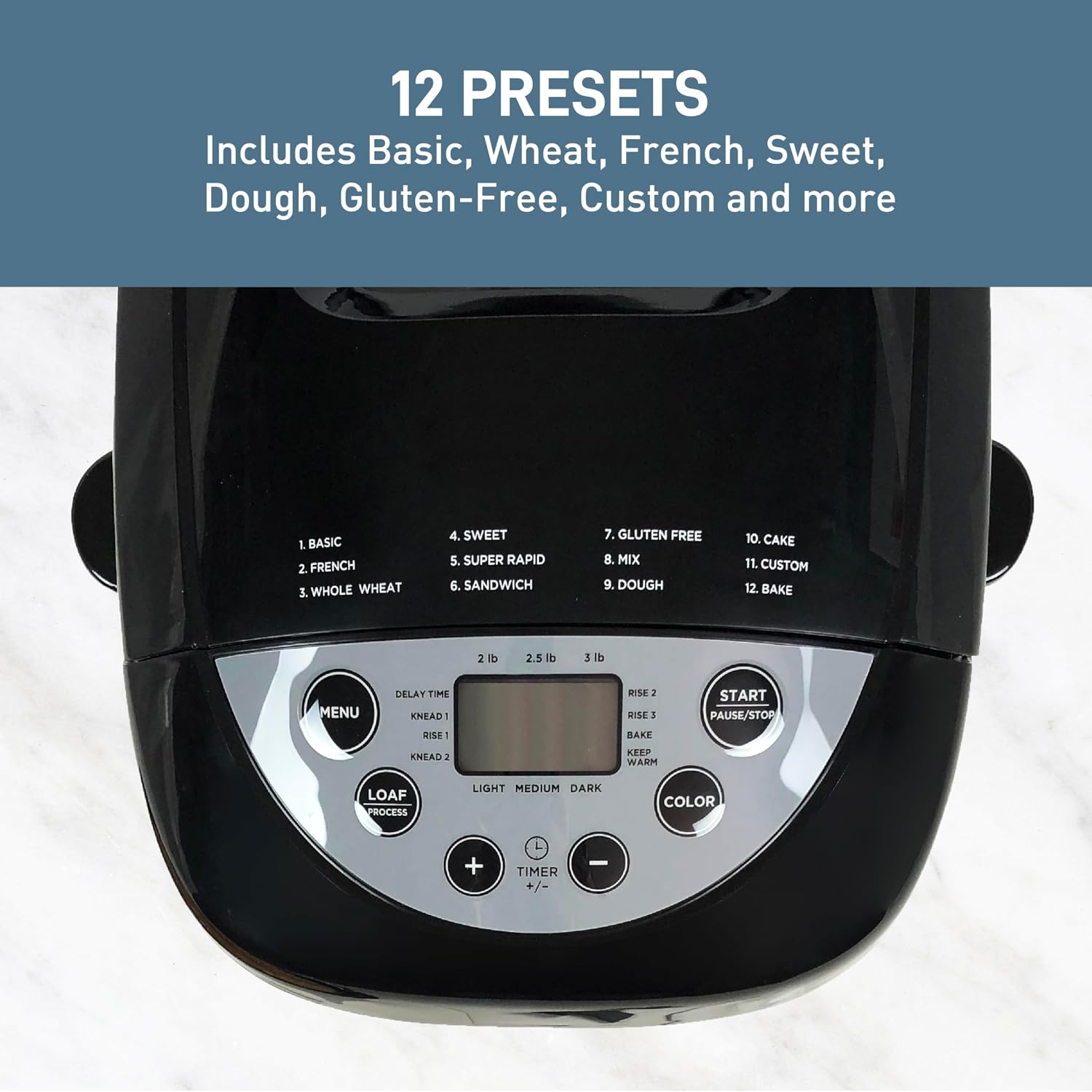 West Bend Hi-Rise Bread Maker Machine Programmable 12 Programs Including Gluten Free & 3 Loaf Sizes and Crust Colors with Traditionally-Shaped Horizontal Bread Pan with Dual Knead Blades, 3-Lb, Gray