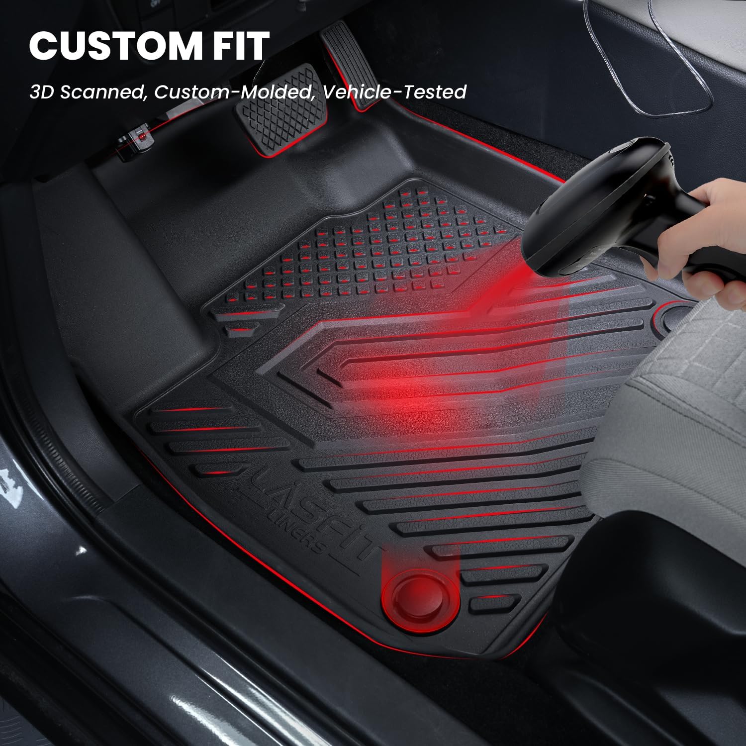 LASFIT Floor Mats for Honda Civic Hybrid Sedan 2025 2026 & Hybrid Hatchback 2025 2026, All Weather TPE Custom Fit Car Floor Liner, 1st & 2nd Row, Black