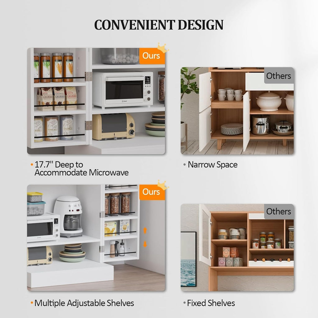 VINGLI 40 Inch White Pantry Cabinet with Doors, Small Kitchen Pantry Storage Cabinet Freestanding, Food Pantry Cabinet with Adjustable Shelves & Door Storage for Kitchen Dining Room Living Room