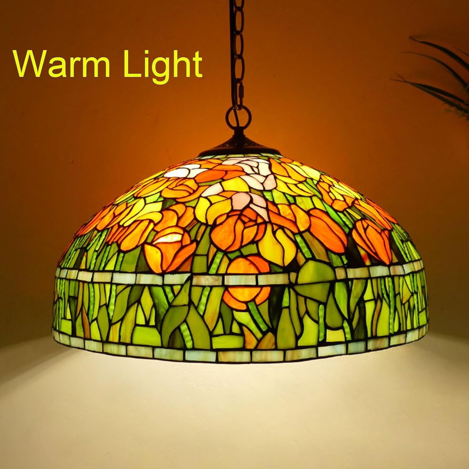 20 Inch Tiffany Stained Glass Single Lampshade Red tulip Blue wisteria Table Lamp Shade Pendant Hanging Light Fixture Floor lamp Replacement only,Tulip