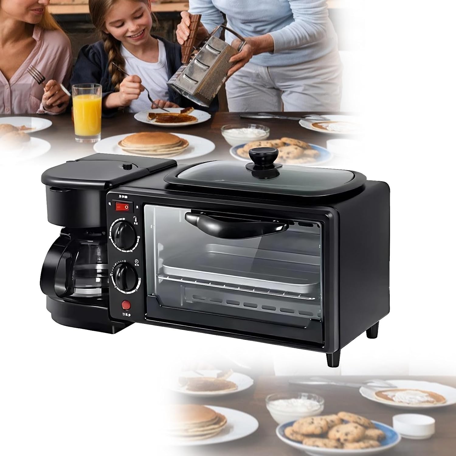 Breakfast Center 4-in-1 with Coffee Maker, Non-stick Skillet, 7L Toaster Oven and Dual Heating Elements, Compact Kitchen Appliance for Apartments and Dorm Living