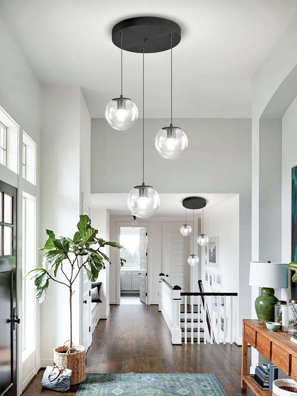 ykolupty 3-Light Small Chandelier LED Modern Glass Globe Pendant Light Chandeliers for Entryway Lighting Fixture Bedroom and Dining Room