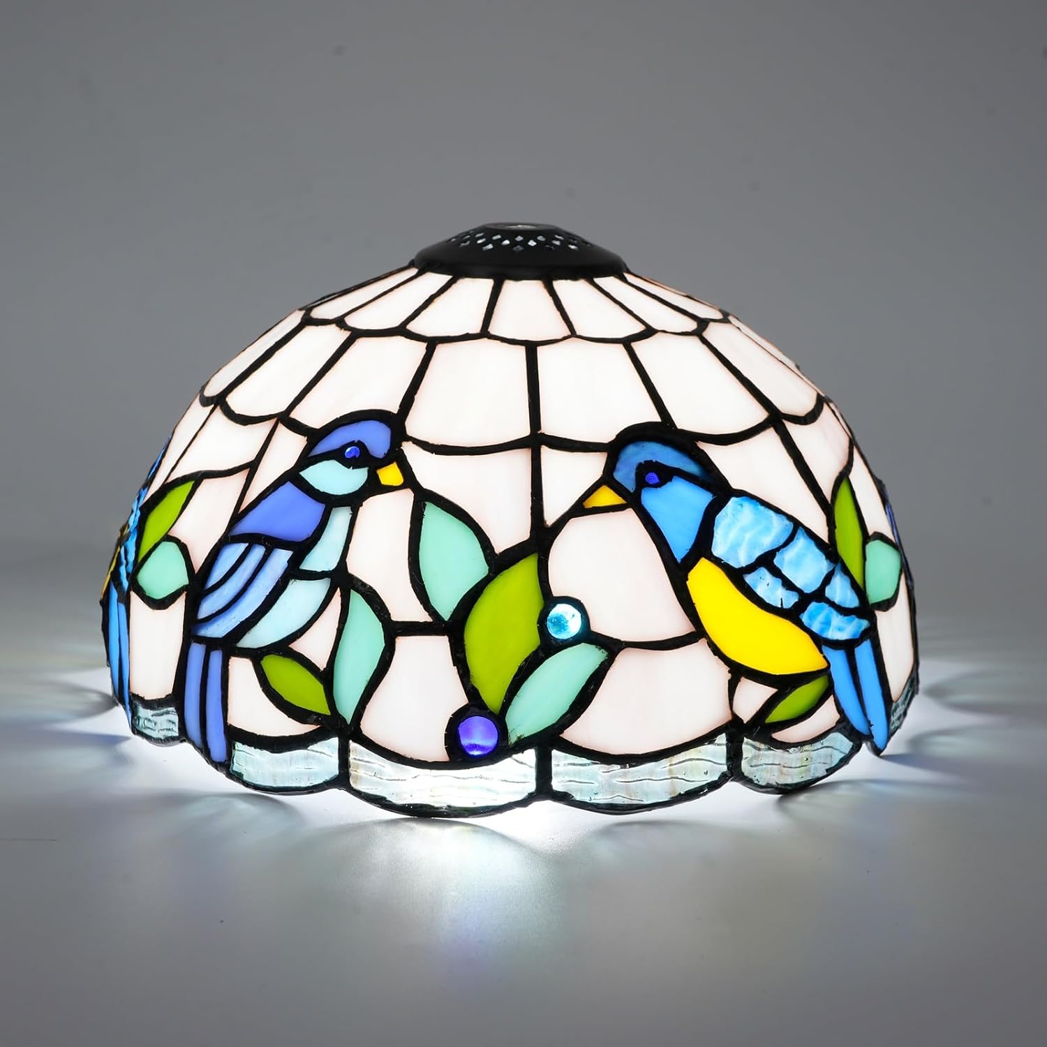 Tiffany Lamp Shade Replacement, 10 Inch Blue Birds Stained Glass Vintage Handmade Cute Decor Ceiling Light Shade for Table Lamp Pendant Light