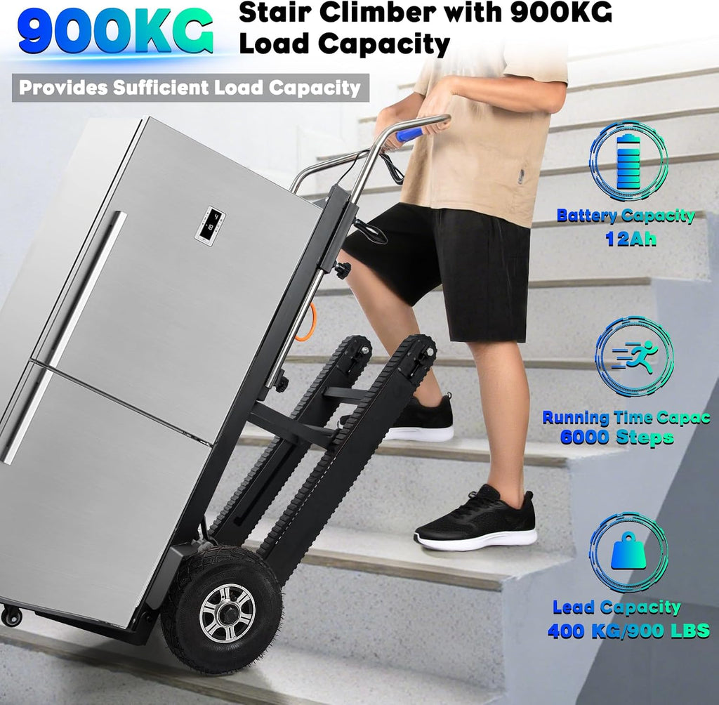 Electric Stair Climbing Dolly, 1250W Electric Stair Climbing Hand Truck, 900lbs Max Load Capacity, 3 Mode Folding Stair Climber Hand Trucks with Telescopic Handle for Moving (Black/Big Wheel)
